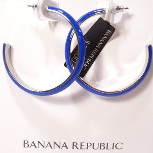 Banana republic  NAVY BLUE Enamel SILVER Hoop Earrings NWT 38
